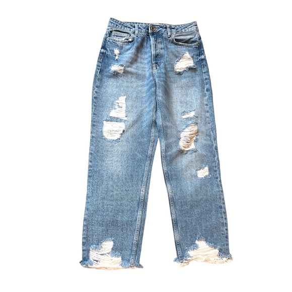 Zara High Rise Distressed Mom Jeans Blue Size 6 - Picture 1 of 7